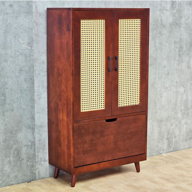 Tủ giày dép cửa lưới mây 70x35x130cm gỗ cao su KG68127