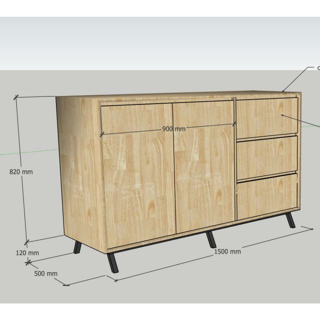 Tủ trang trí 150x50x94cm gỗ cao su KTB68277