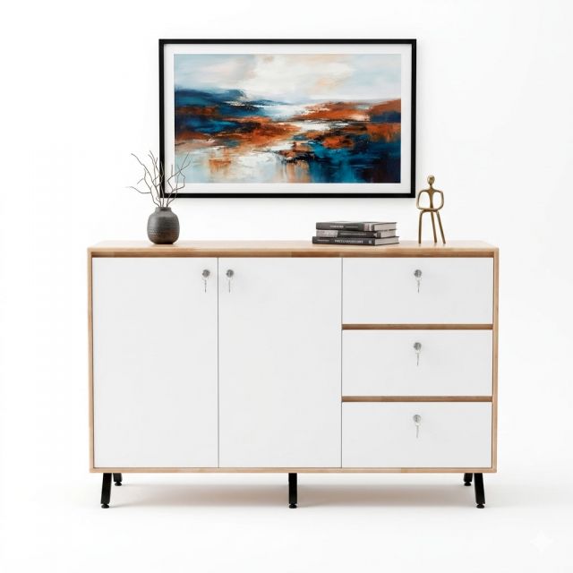 Tủ trang trí 150x50x94cm gỗ cao su KTB68277