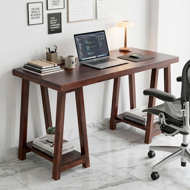 Bàn làm việc 140x60cm gỗ tràm kết hợp kệ để CPU BD68176