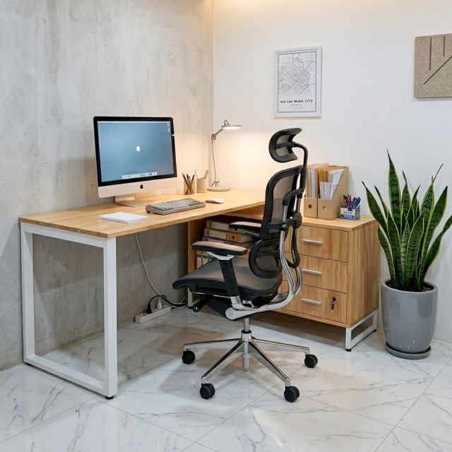Bàn làm việc gác tủ 160x100cm gỗ cao su hệ Rectang HBRT142