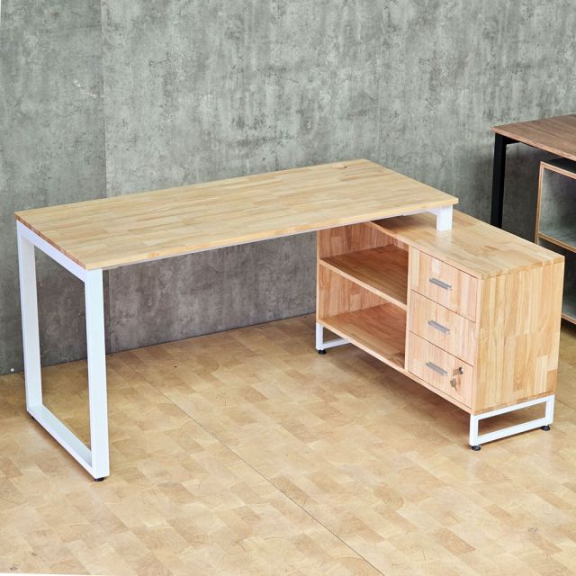 Bàn làm việc gác tủ 160x100cm gỗ cao su hệ Rectang HBRT142