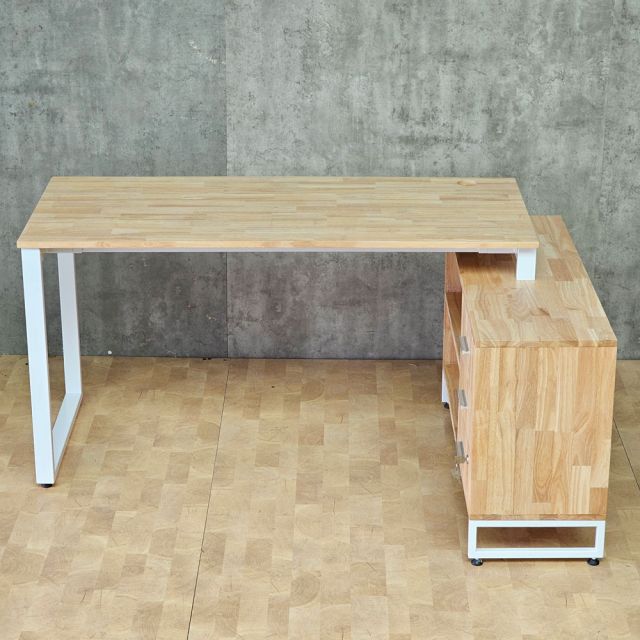 Bàn làm việc gác tủ 160x100cm gỗ cao su hệ Rectang HBRT142