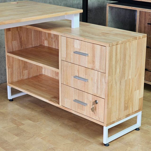 Bàn làm việc gác tủ 160x100cm gỗ cao su hệ Rectang HBRT142