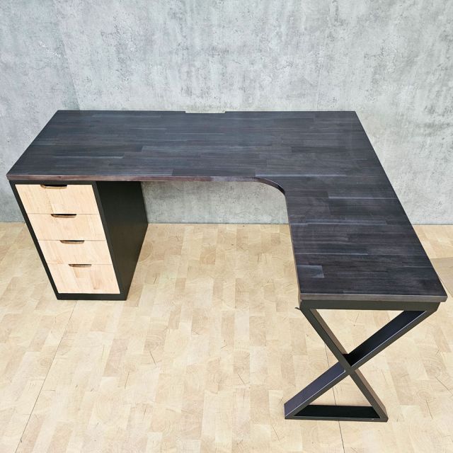 Bàn góc L gác tủ 150x120cm gỗ tự nhiên HBXC062