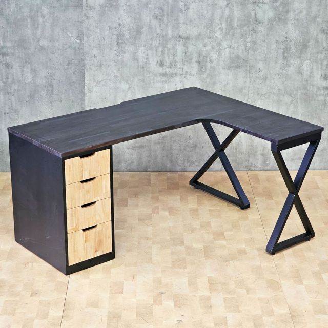 Bàn góc L gác tủ 150x120cm gỗ tự nhiên HBXC062