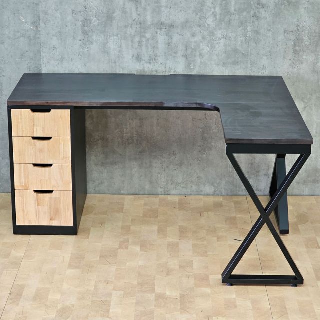 Bàn góc L gác tủ 150x120cm gỗ tự nhiên HBXC062