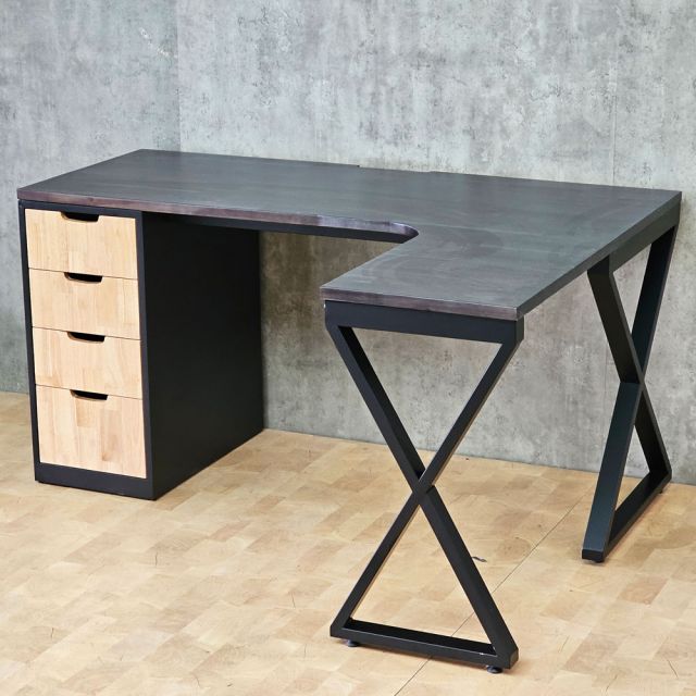 Bàn góc L gác tủ 150x120cm gỗ tự nhiên HBXC062