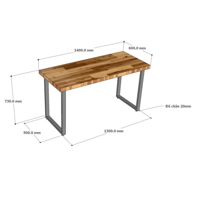 Bàn làm việc 140x60cm gỗ tràm ghép viền dày 50mm HBRT143