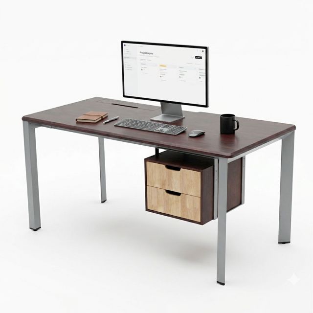 Bàn có tủ treo 160x70cm gỗ tự nhiên HBTA027