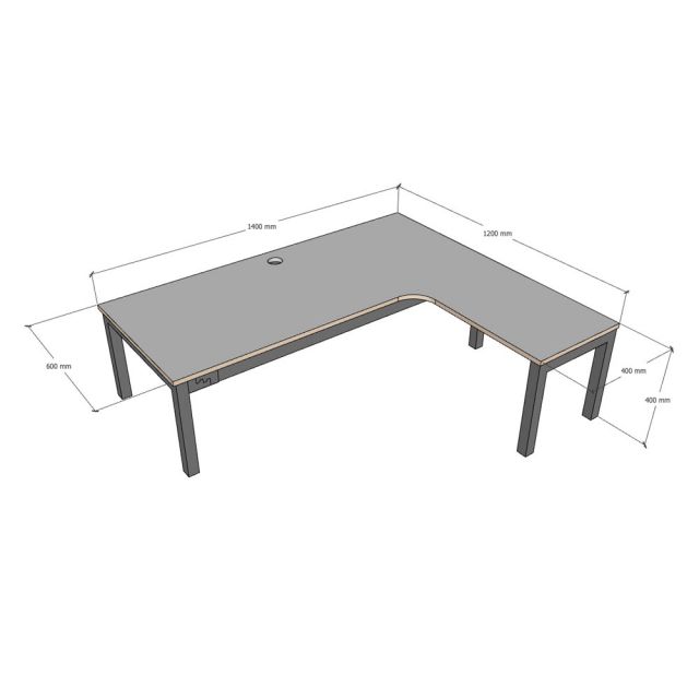 Bàn góc L ngồi bệt 140x120cm gỗ plywood màu IDE003