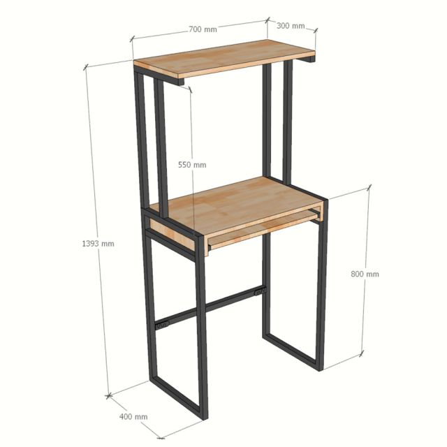 Bàn máy tính liền kệ 70x40x140cm gỗ cao su CD68052