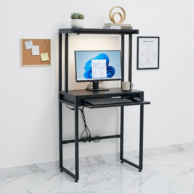 Bàn máy tính liền kệ 70x40x140cm gỗ cao su CD68052
