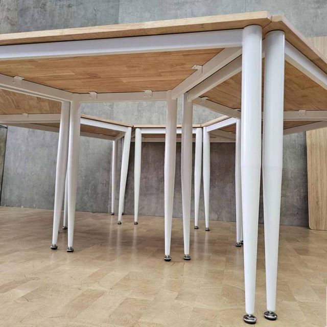 Cụm 6 bàn hình thang gỗ cao su chân sắt Cone HBLG045