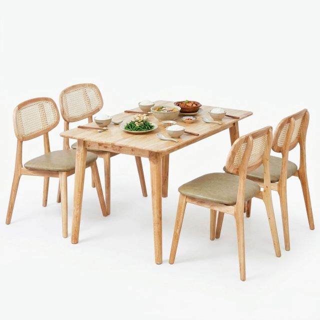 Combo bàn ăn chữ nhật và 4 ghế ăn BBA239