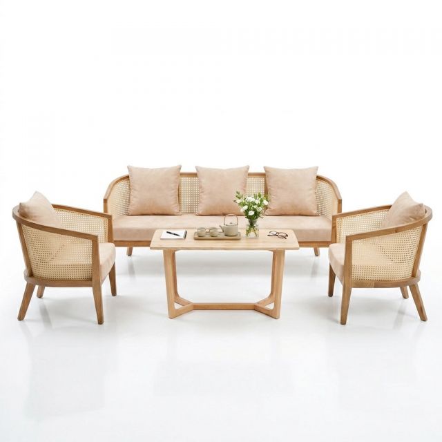 Combo bộ bàn ghế sofa Harvey gỗ Ash CBSF68076