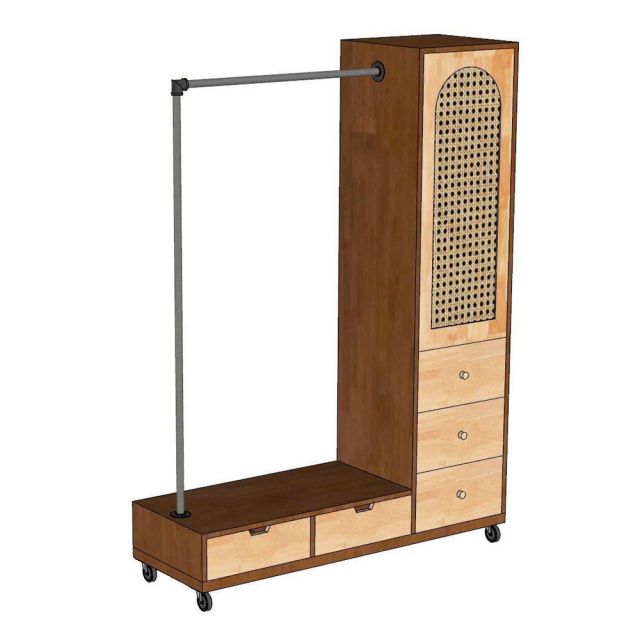 Tủ kệ quần áo di động gỗ cao su khung sắt KQA68070
