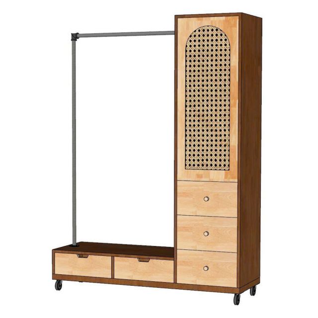 Tủ kệ quần áo di động gỗ cao su khung sắt KQA68070