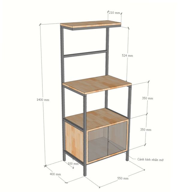 Kệ bếp 55x40x140cm gỗ cao su KB68104