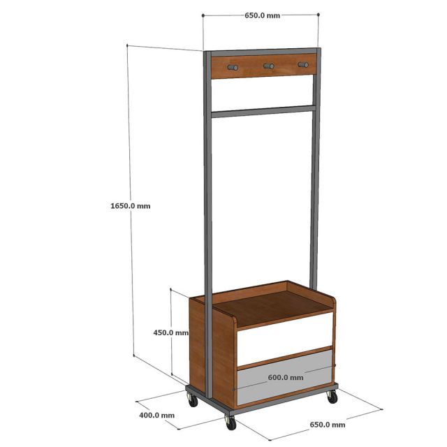 Tủ kệ quần áo di động gỗ cao su khung sắt - KQA68069