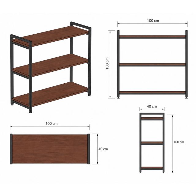 Kệ trang trí 3 tầng 107x40cm gỗ cao su khung sắt KS68358