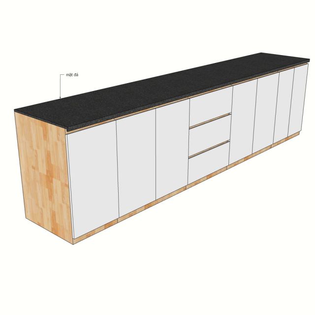 Tủ bếp dưới 323x60x85cm mặt đá hoa cương gỗ cao su TBD68014