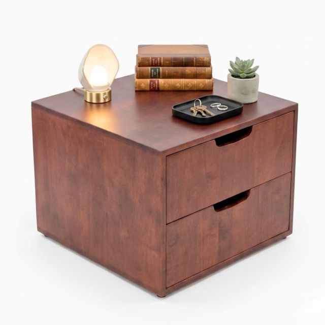Tủ đầu giường 2 ngăn kéo 40x30x37cm gỗ cao su TDG68077