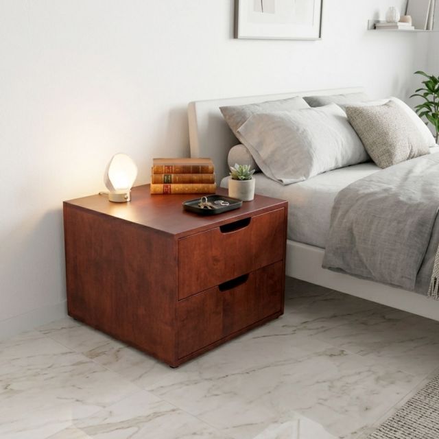 Tủ đầu giường 2 ngăn kéo 40x30x37cm gỗ cao su TDG68077