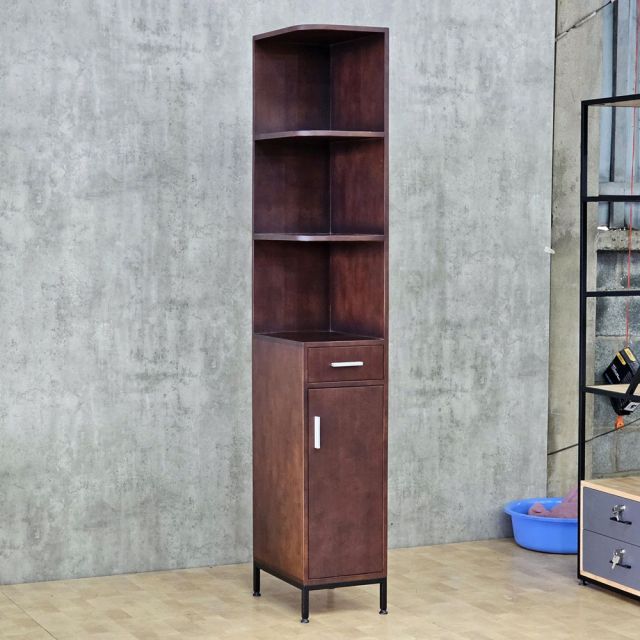 Tủ kệ góc tường 32x45x200cm gỗ cao su chân sắt KGT68061
