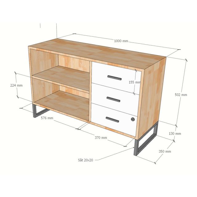 Tủ hồ sơ thấp 100x40x63cm gỗ cao su TCN68100