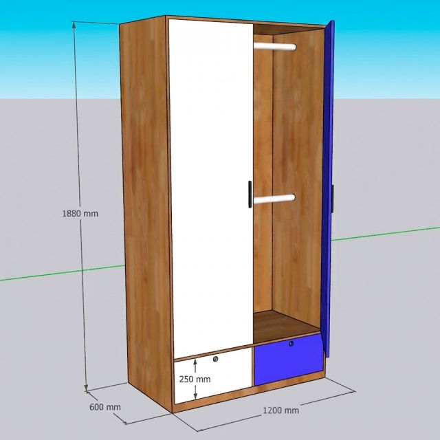Tủ quần áo 120x60x188cm gỗ cao su TQA68101