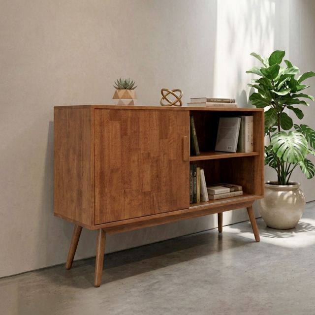 Tủ trang trí cửa lùa 120x40x85cm gỗ cao su KTB68280