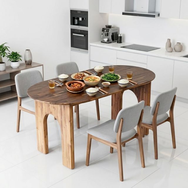 Bàn ăn Oval 160x80cm gỗ tràm BA68317