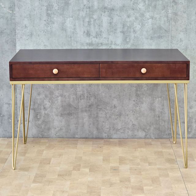 Bàn làm việc 2 hộc kéo 120x60cm gỗ cao su chân Hairpin BD68194