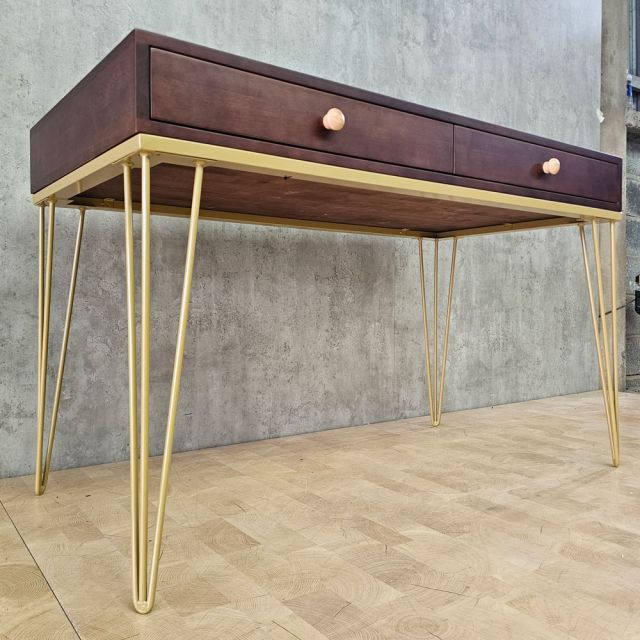 Bàn làm việc 2 hộc kéo 120x60cm gỗ cao su chân Hairpin BD68194