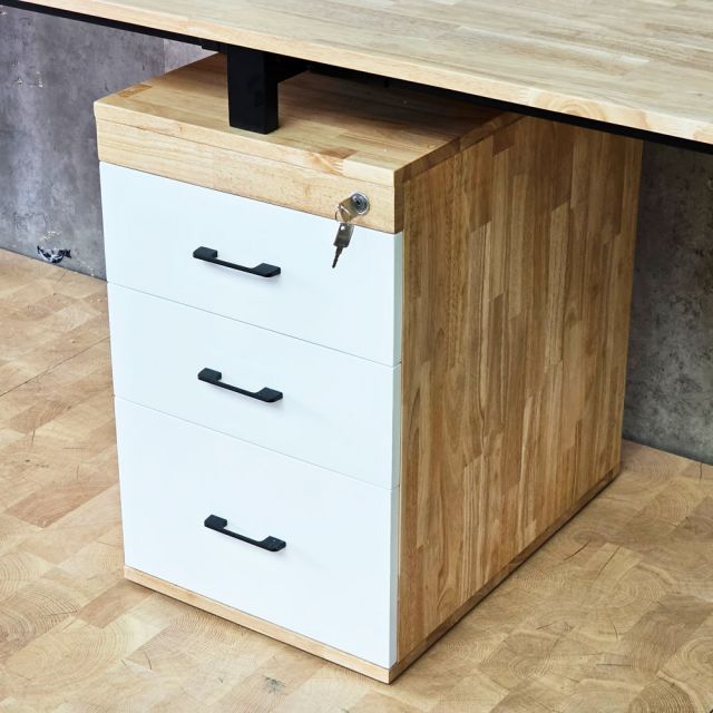 Bàn cụm 2 chỗ có tủ 240x60cm gỗ cao su hệ Rectang HBRT094