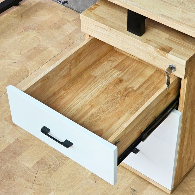 Bàn cụm 2 chỗ có tủ 240x60cm gỗ cao su hệ Rectang HBRT094