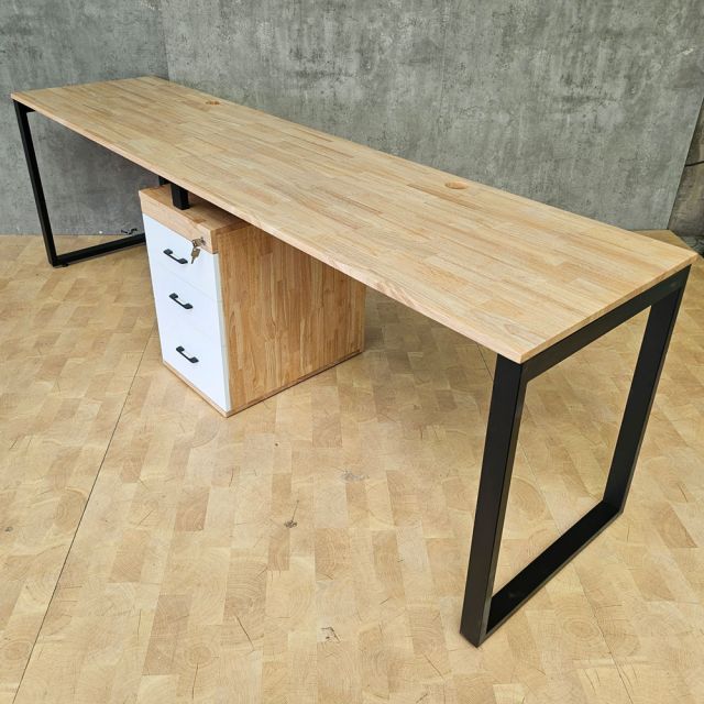 Bàn cụm 2 chỗ có tủ 240x60cm gỗ cao su hệ Rectang HBRT094