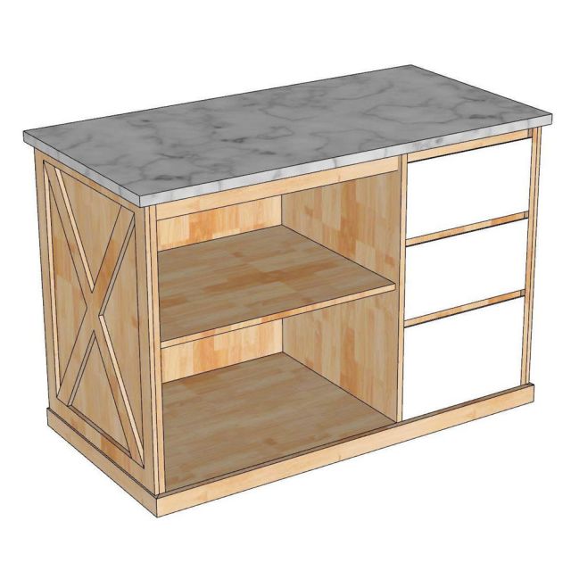 Bàn đảo bếp 120x61x85cm mặt đá gỗ cao su KISL014