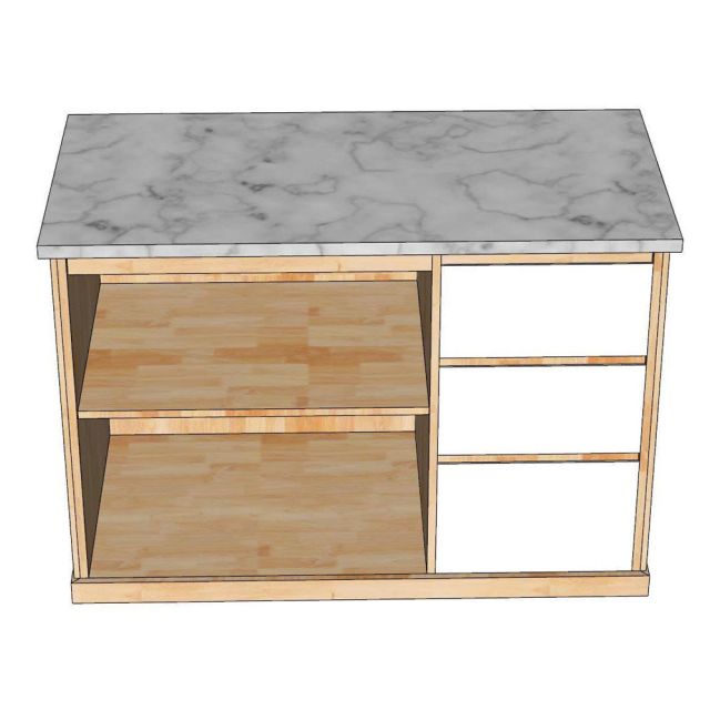 Bàn đảo bếp 120x61x85cm mặt đá gỗ cao su KISL014