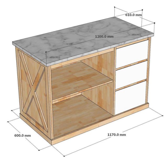 Bàn đảo bếp 120x61x85cm mặt đá gỗ cao su KISL014