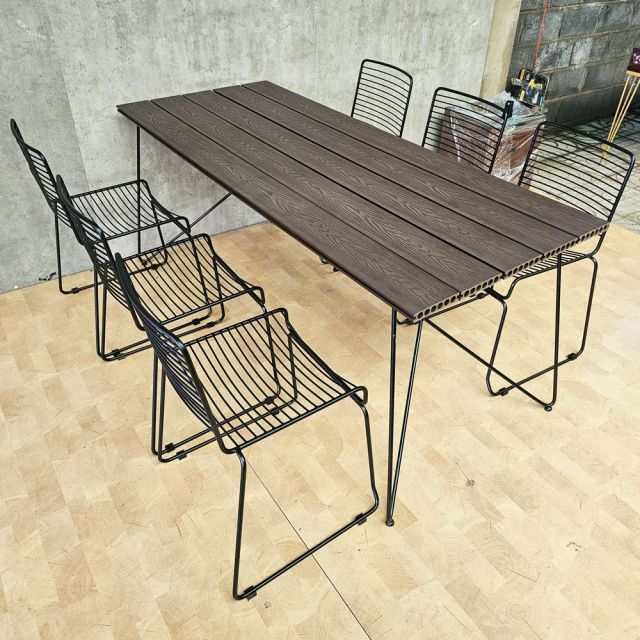 Combo bàn ăn ngoài trời 180x80cm và 6 ghế sắt CBNT010