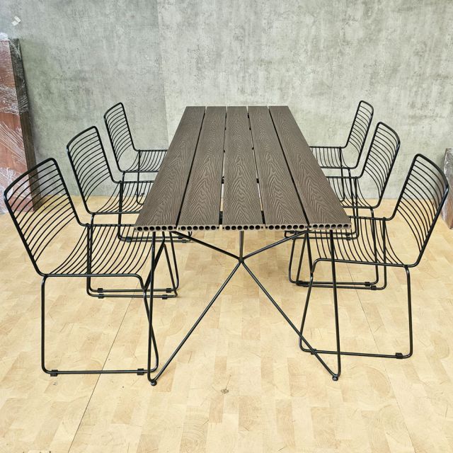 Combo bàn ăn ngoài trời 180x80cm và 6 ghế sắt CBNT010