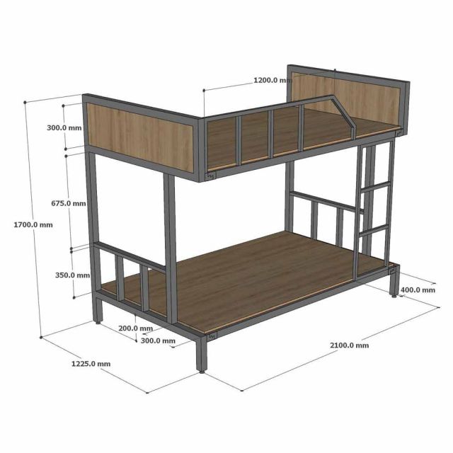 Giường 2 tầng 210x122x170cm khung sắt gỗ plywood GT028