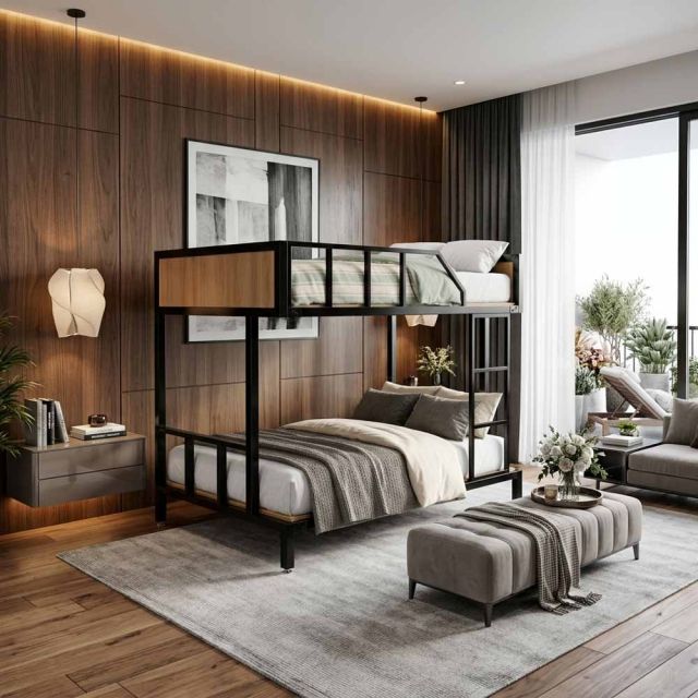 Giường 2 tầng 210x122x170cm khung sắt gỗ plywood GT028