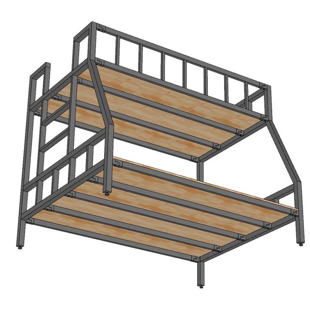 Giường tầng 3 người khung sắt gỗ cao su - GT025