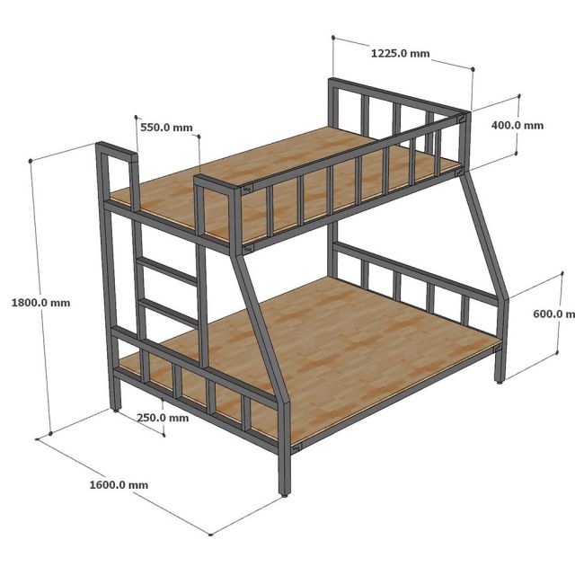 Giường tầng 3 người khung sắt gỗ cao su - GT025