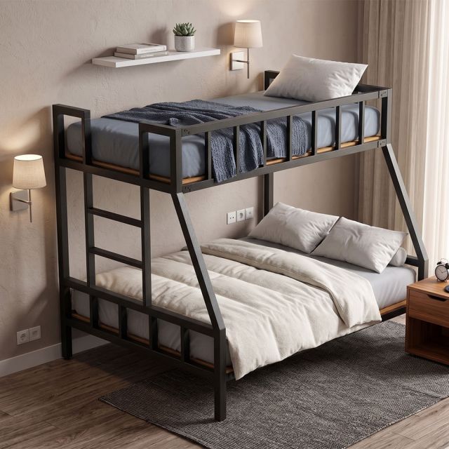 Giường tầng 3 người khung sắt gỗ cao su - GT025