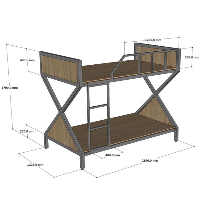 Giường tầng 120cm Xconcept khung sắt kết hợp gỗ plywood - GT026