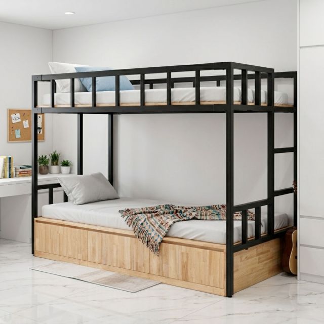 Giường tầng lắp ráp 106x216x160cm gỗ cao su GT022